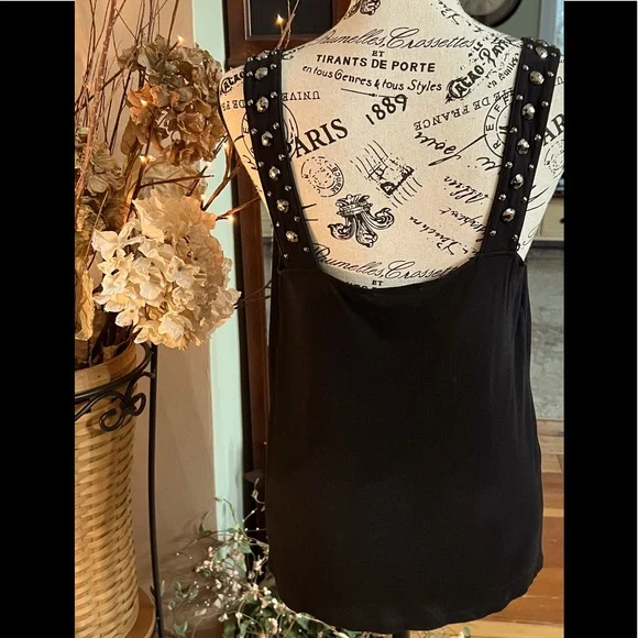 S O L D ❗️💎GORGEOUS Jet Black Blousy EXPRESS Top Black Bejeweled Straps/Neck -M - Picture 4 of 10